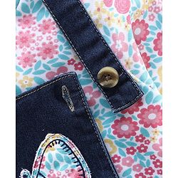 Babyhug Dungaree With Full Sleeves Inner T-Shirt Floral Print - Pink Blue