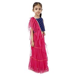 Babyhug Sleeveless Embroidered Choli & Lehenga with Dupatta - Pink Blue