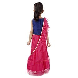 Babyhug Sleeveless Embroidered Choli & Lehenga with Dupatta - Pink Blue