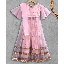 Babyhug Half Sleeves Full Length Kurta With Pants & Dupatta - Light Pink