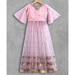 Babyhug Half Sleeves Full Length Kurta With Pants & Dupatta - Light Pink