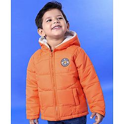 Babyhug Full Sleeves Hooded Padded Jacket Kids Camp Patch - Orange