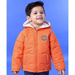 Babyhug Full Sleeves Hooded Padded Jacket Kids Camp Patch - Orange