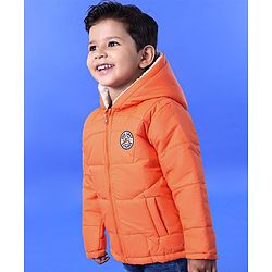 Babyhug Full Sleeves Hooded Padded Jacket Kids Camp Patch - Orange