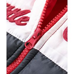 Babyhug Full Sleeves Hooded Padded Jacket Little Camper Patch - Red White Navy Blue