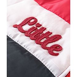 Babyhug Full Sleeves Hooded Padded Jacket Little Camper Patch - Red White Navy Blue