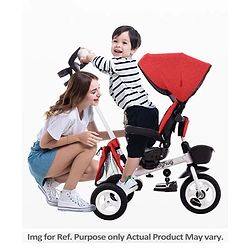 Babyhug Prodigy Plug & Play 7 in 1 Stroller Trike with Foldable Frame|360° Rotatable Seat|Rubber Wheels with Brakes|Parental Handle with Canopy|Storage Basket with Bell for Boys & Girls - Red