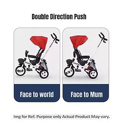 Babyhug Prodigy Plug & Play 7 in 1 Stroller Trike with Foldable Frame|360° Rotatable Seat|Rubber Wheels with Brakes|Parental Handle with Canopy|Storage Basket with Bell for Boys & Girls - Red