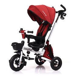 Babyhug Prodigy Plug & Play 7 in 1 Stroller Trike with Foldable Frame|360° Rotatable Seat|Rubber Wheels with Brakes|Parental Handle with Canopy|Storage Basket with Bell for Boys & Girls - Red