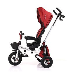Babyhug Prodigy Plug & Play 7 in 1 Stroller Trike with Foldable Frame|360° Rotatable Seat|Rubber Wheels with Brakes|Parental Handle with Canopy|Storage Basket with Bell for Boys & Girls - Red