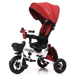 Babyhug Prodigy Plug & Play 7 in 1 Stroller Trike with Foldable Frame|360° Rotatable Seat|Rubber Wheels with Brakes|Parental Handle with Canopy|Storage Basket with Bell for Boys & Girls - Red