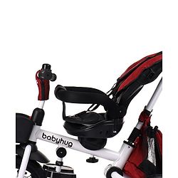 Babyhug Prodigy Plug & Play 7 in 1 Stroller Trike with Foldable Frame|360° Rotatable Seat|Rubber Wheels with Brakes|Parental Handle with Canopy|Storage Basket with Bell for Boys & Girls - Red