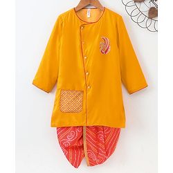 Babyhug Full Sleeves Kurta & Dhoti Swan Embroidery - Yellow Orange