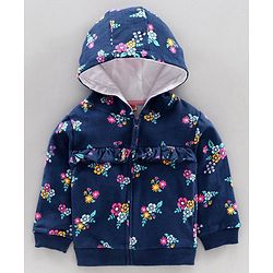 Babyhug Top Bottom & Hooded Jacket Floral Print - Pink Navy