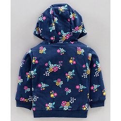 Babyhug Top Bottom & Hooded Jacket Floral Print - Pink Navy