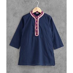 Babyhug Full Sleeves Kurta & Dhoti Floral Print - Navy Blue Violet