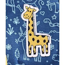 Babyhug Full Sleeves Footed Printed Sleepsuit Giraffe Patch - Blue