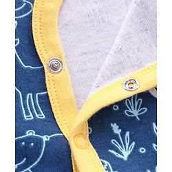 Babyhug Full Sleeves Footed Printed Sleepsuit Giraffe Patch - Blue
