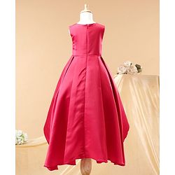 Babyhug Party Wear Sleeveless High Low Frock Floral Appliques - Red