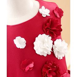 Babyhug Party Wear Sleeveless High Low Frock Floral Appliques - Red