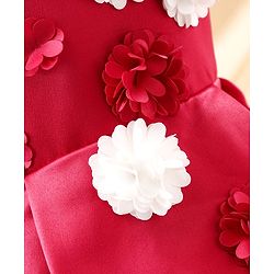 Babyhug Party Wear Sleeveless High Low Frock Floral Appliques - Red