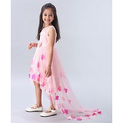 Babyhug Sleeveless Party Wear Frock Floral Embellishment - Pink - 3-4Y Pink