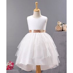 Babyhug Sleeveless Flared Frock with Sequin Embellished - White