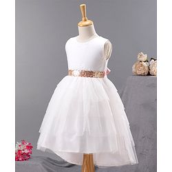 Babyhug Sleeveless Flared Frock with Sequin Embellished - White