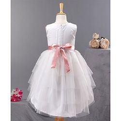 Babyhug Sleeveless Flared Frock with Sequin Embellished - White