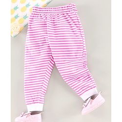 Babyhug Full Length Striped Lounge Pant - White Pink