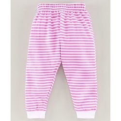 Babyhug Full Length Striped Lounge Pant - White Pink
