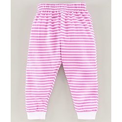 Babyhug Full Length Striped Lounge Pant - White Pink
