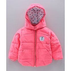 Babyhug Full Sleeves Padded Jacket Butterfly Patch Print - Pink