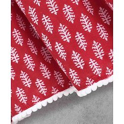 Babyhug Three Fourth Sleeves Ethnic Dress Leaves Print - Red