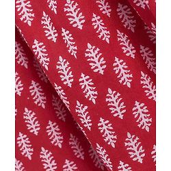 Babyhug Three Fourth Sleeves Ethnic Dress Leaves Print - Red