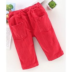 Babyhug Full Length Corduroy Pant Heart Embroidered - Red