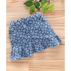 Babyhug Denim Skirt Floral Print - Blue