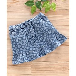 Babyhug Denim Skirt Floral Print - Blue