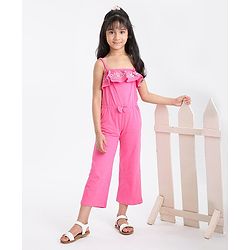 Babyhug Singlet Floral Embroidered Jumpsuit - Pink