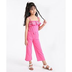 Babyhug Singlet Floral Embroidered Jumpsuit - Pink