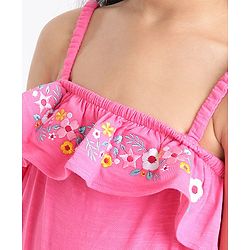Babyhug Singlet Floral Embroidered Jumpsuit - Pink