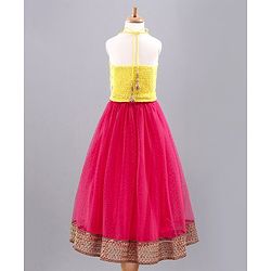 Babyhug Singlet Sleeves Choli with Lehenga & Dupatta Floral Sequin Embellishment - Yellow Pink