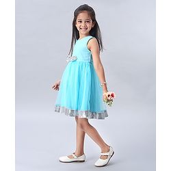 Babyhug Sleeveless Frock with Sequin Bow & Hem - Blue