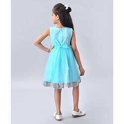 Babyhug Sleeveless Frock with Sequin Bow & Hem - Blue