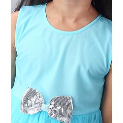 Babyhug Sleeveless Frock with Sequin Bow & Hem - Blue