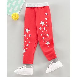 Babyhug Full Length Leggings Glitter Star Print - Red