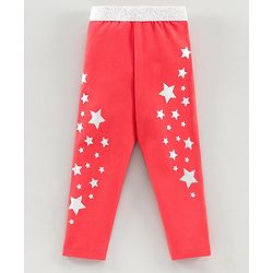 Babyhug Full Length Leggings Glitter Star Print - Red