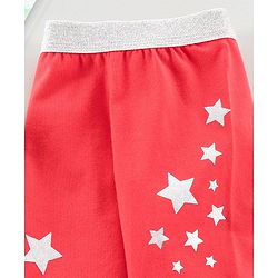 Babyhug Full Length Leggings Glitter Star Print - Red