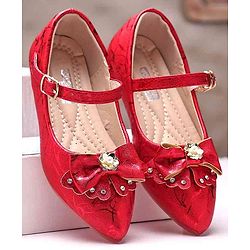Cute Walk by Babyhug Party Wear Belly Shoes Bow Applique - Red