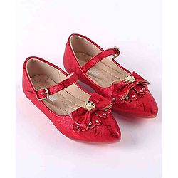 Cute Walk by Babyhug Party Wear Belly Shoes Bow Applique - Red